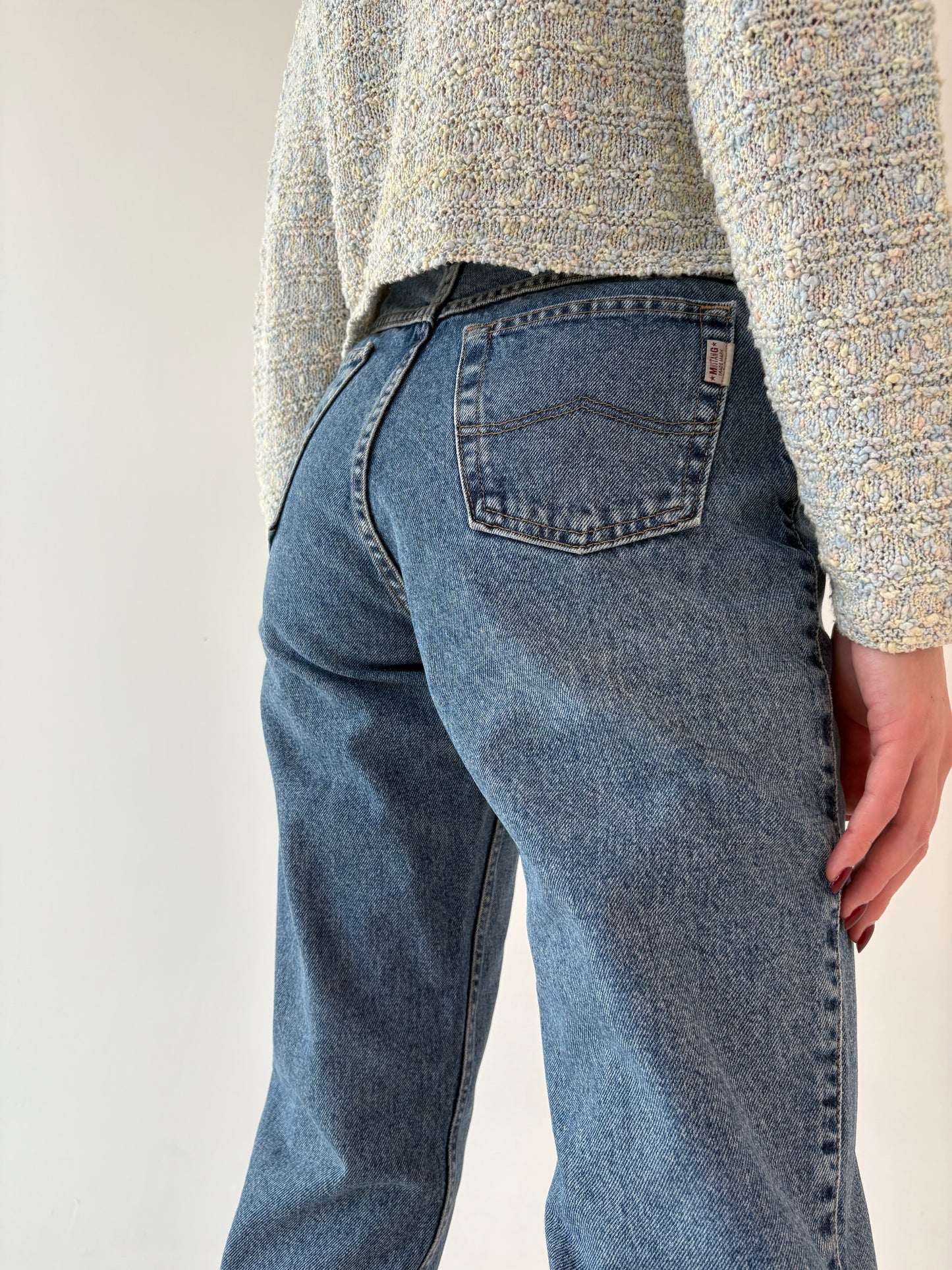 Jeans vintage premium mom fit cu talie înaltă