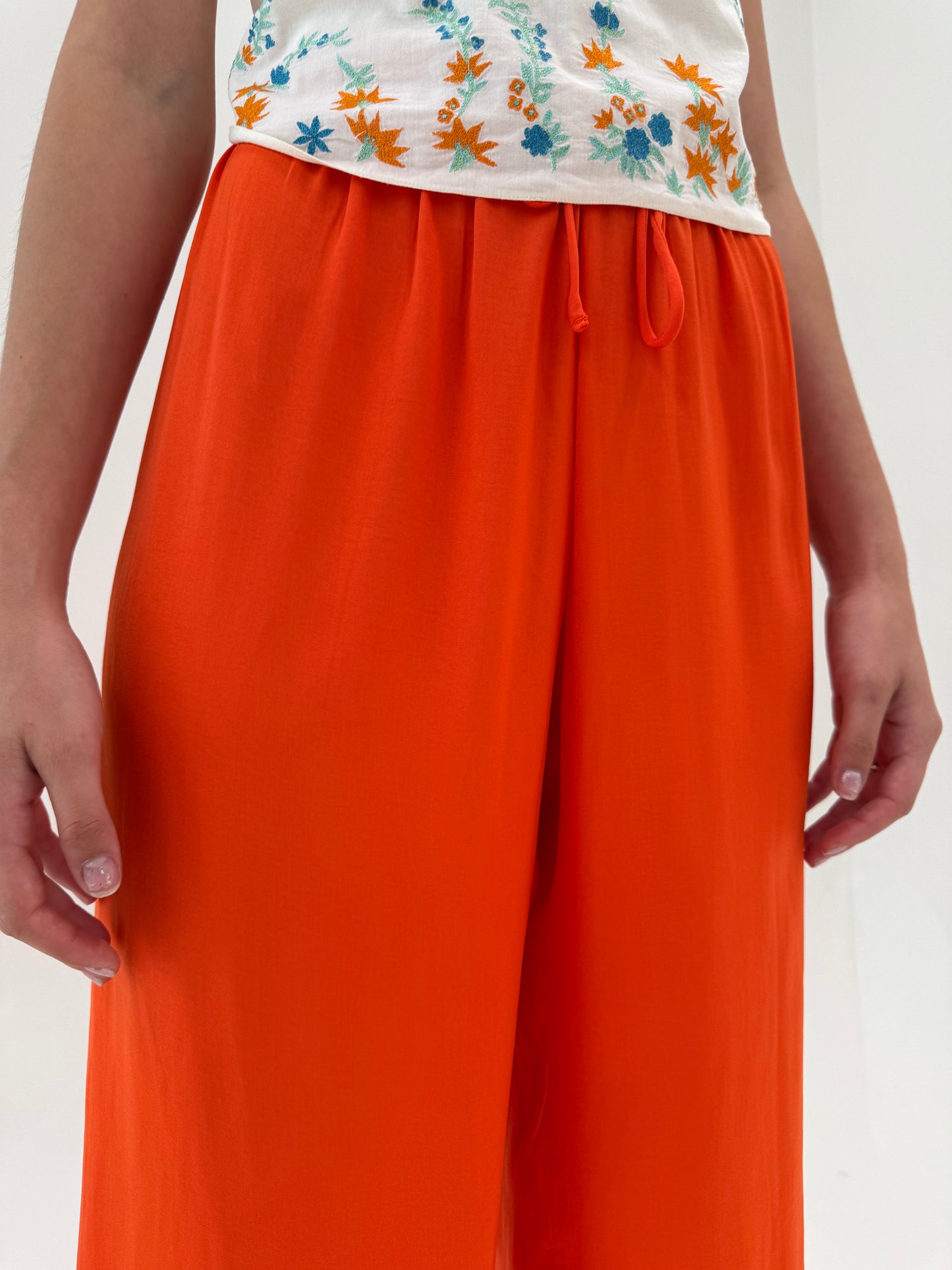 Pantaloni palazzo electric orange cu talie ultra înaltă reglabilă super ampli