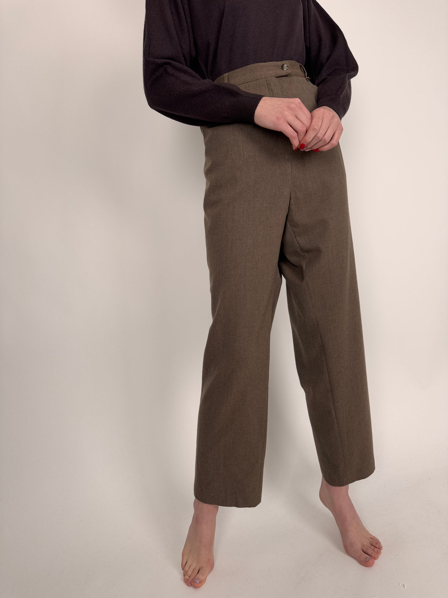 Pantaloni tall ușor strech confort din lana extrafina pastel brown