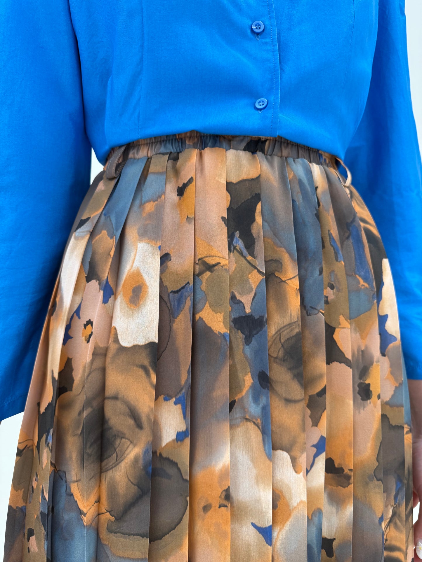 Fustă vintage plisată cu print floral superb cu talie ultra înaltă
