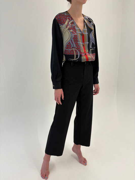 Pantaloni în croi drept spre palazzo de la business la seara din stofita