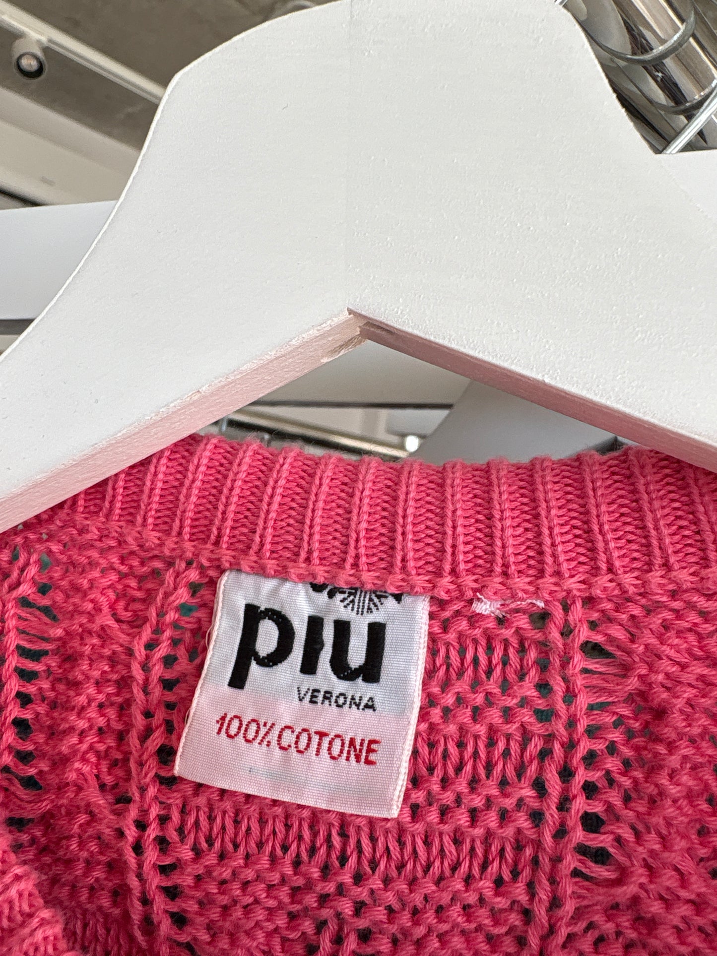 Cardigan vintage italian Barbie pink din bumbac gros de gramaj mare