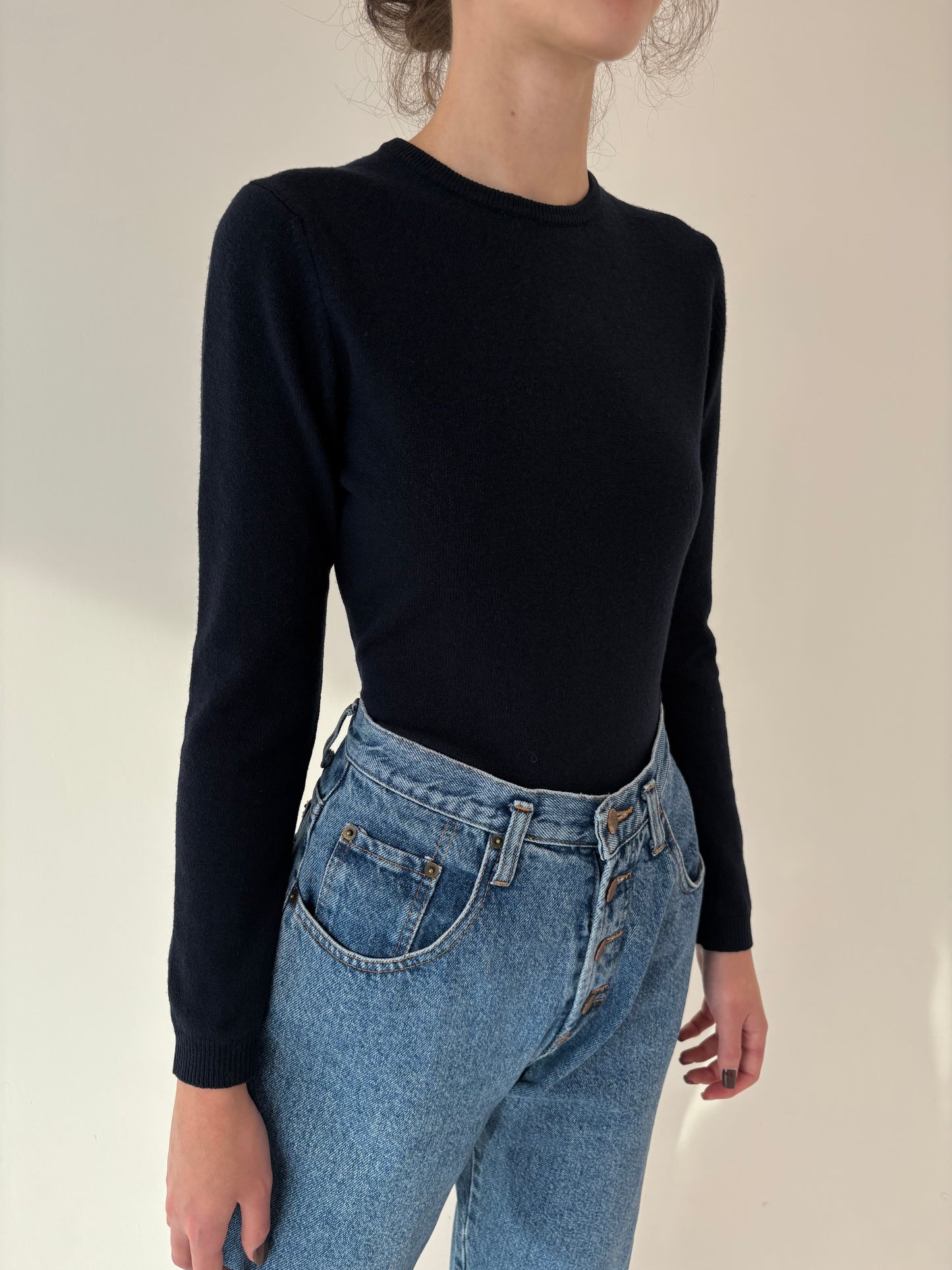 Pulover de lana extrafina Navy blue de gramaj mare