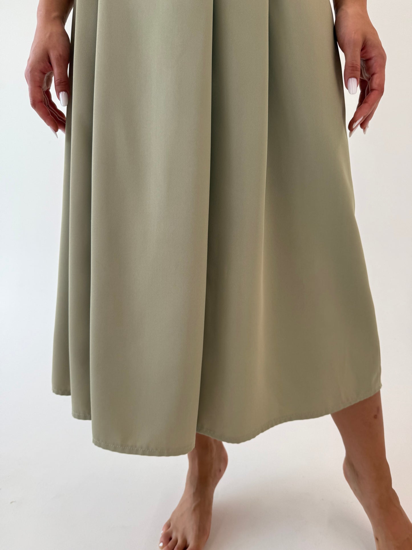 Fustă vintage midi spre maxi green nude din Georgette greu