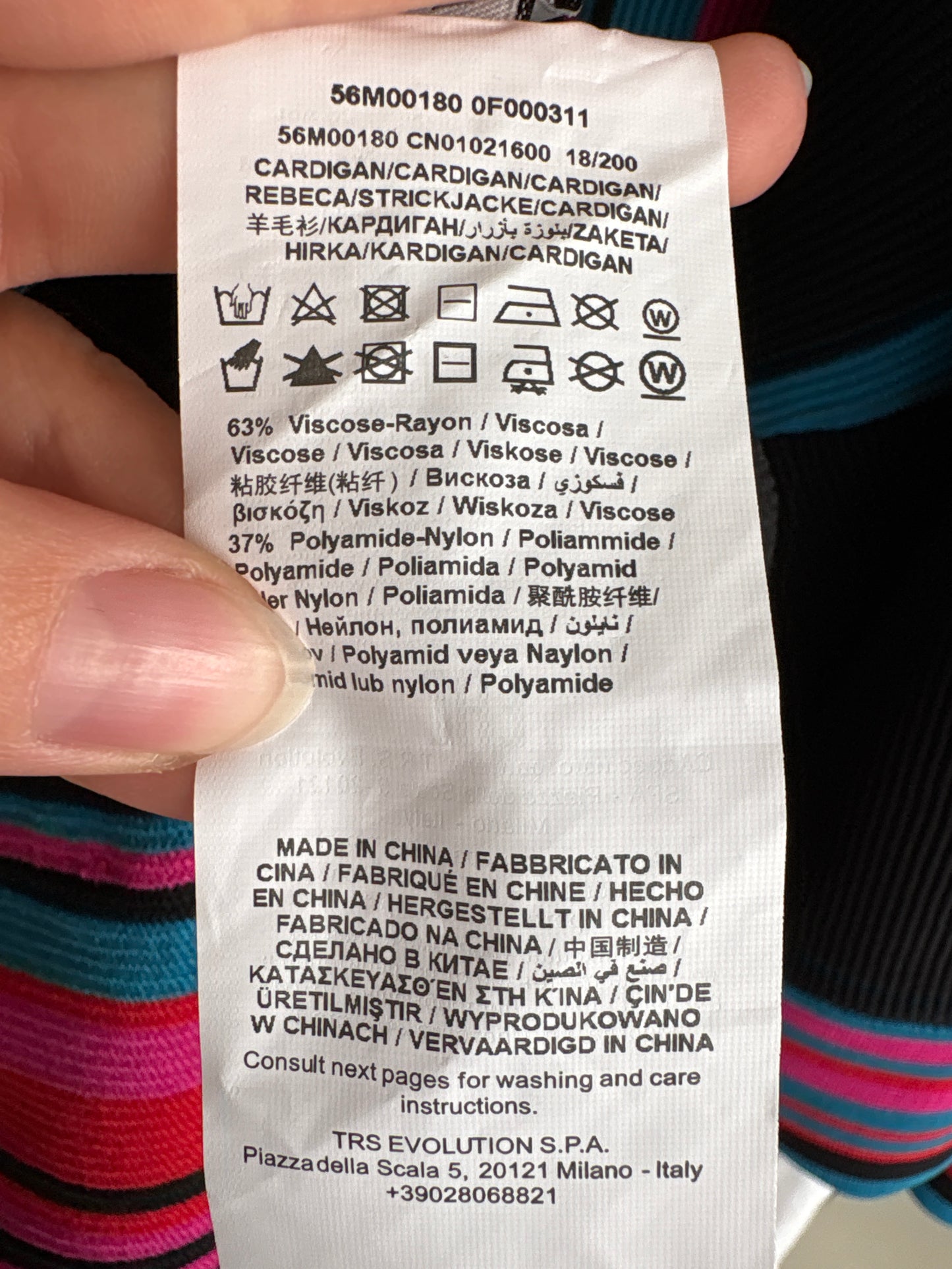 Cardigan lung negru luxury Trussardi cu dungi în culori tari și influențe de kimono