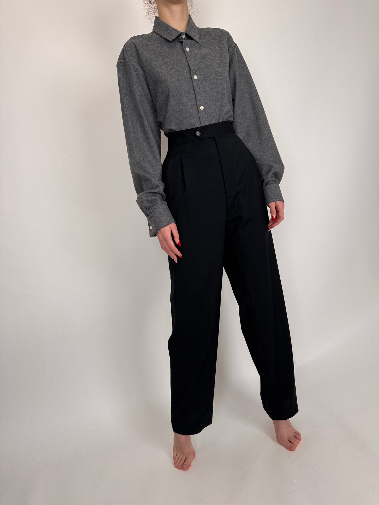 Pantaloni tall din lana extrafina cu talie înaltă și vipușca