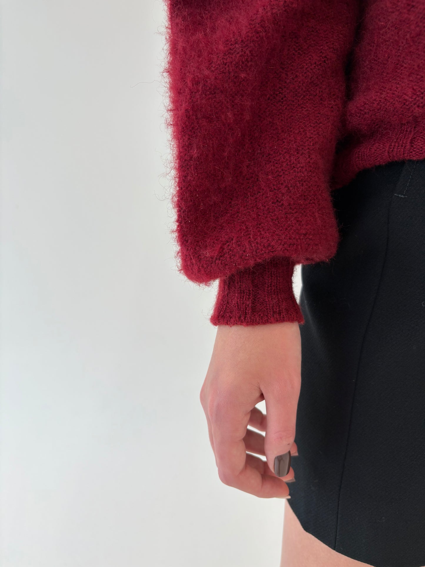 Cardigan vintage burgundy din baby mohair cu manșete îngustate