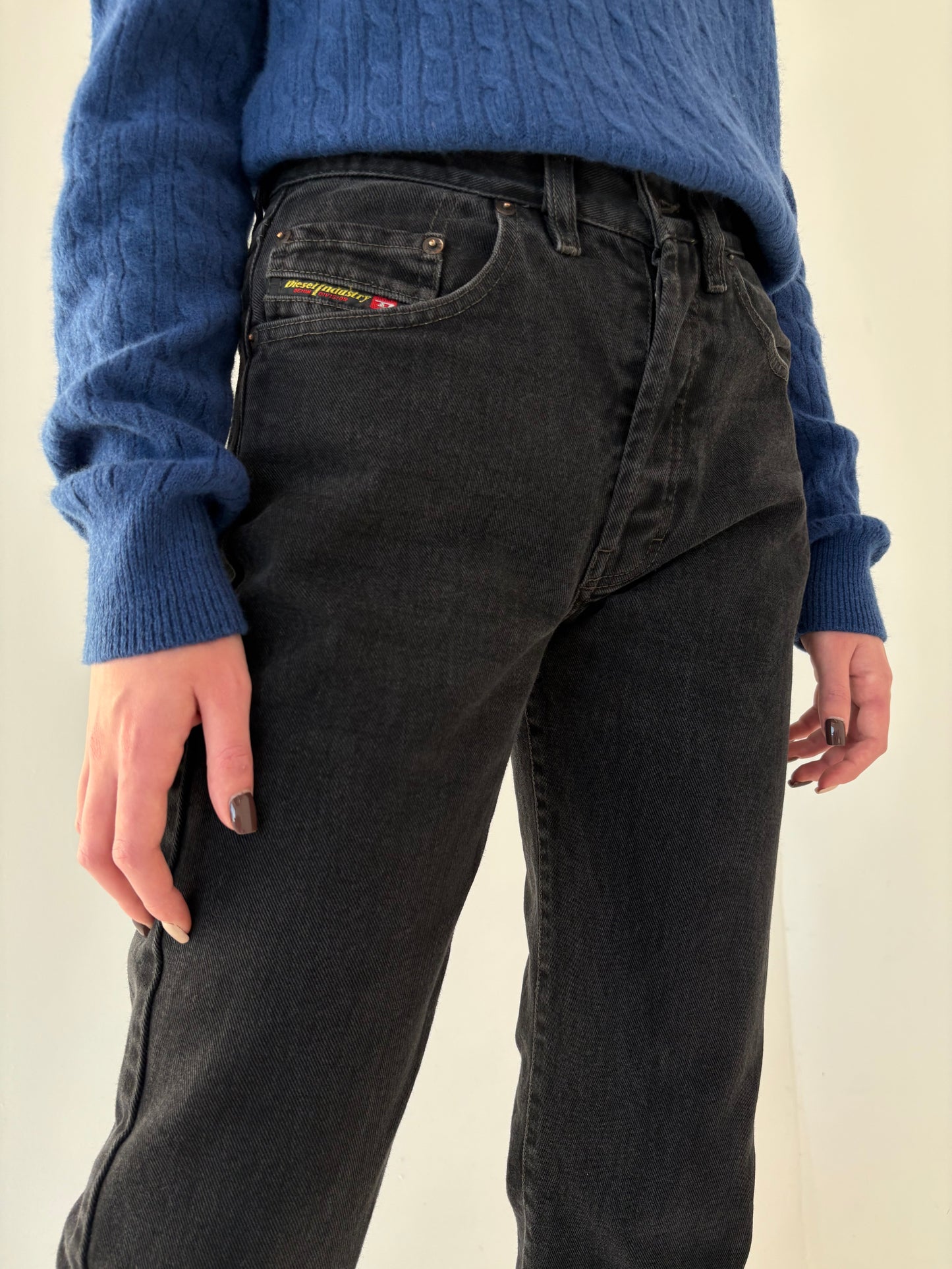 Jeans luxury Diesel straight leg cu talie înaltă