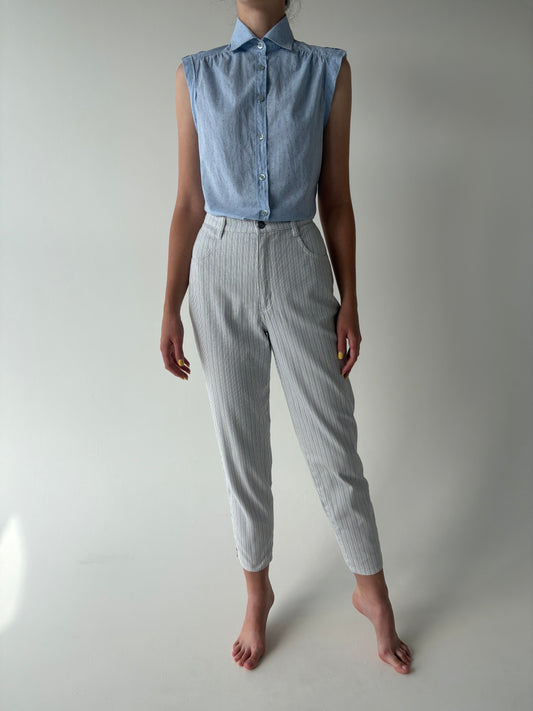 Jeans vintage premium mom fit de vară cu dungi fine verticale