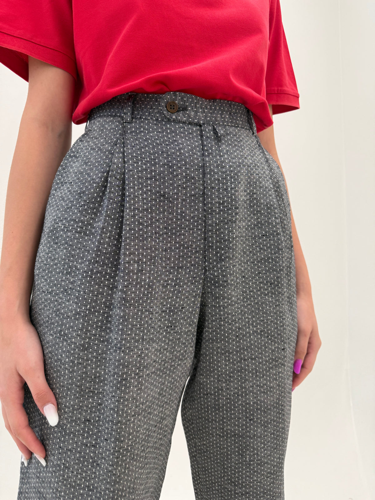 Pantaloni vintage Gianni Versace tall din pânză excepțională melanj