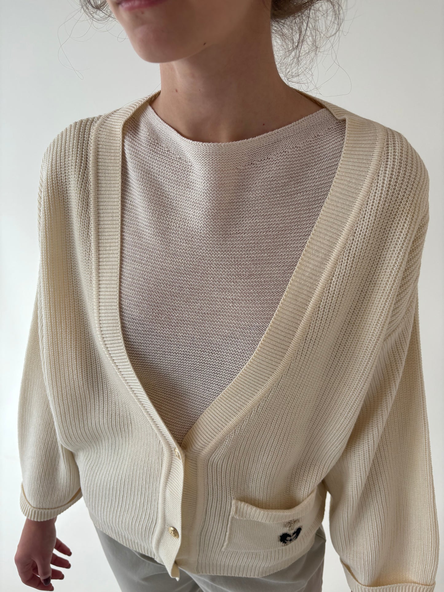 Cardigan vintage petite din lana extrafina de gramaj mare off white