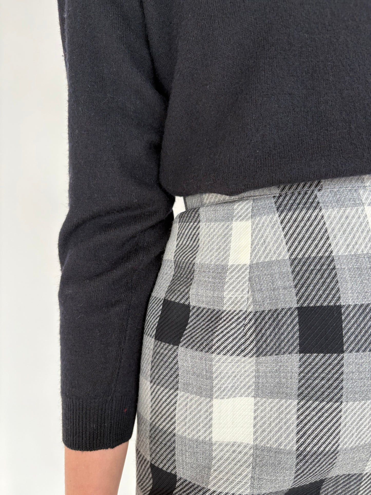 Fustă conică cu talie ultra înaltă în carouri din lana extrafina plină