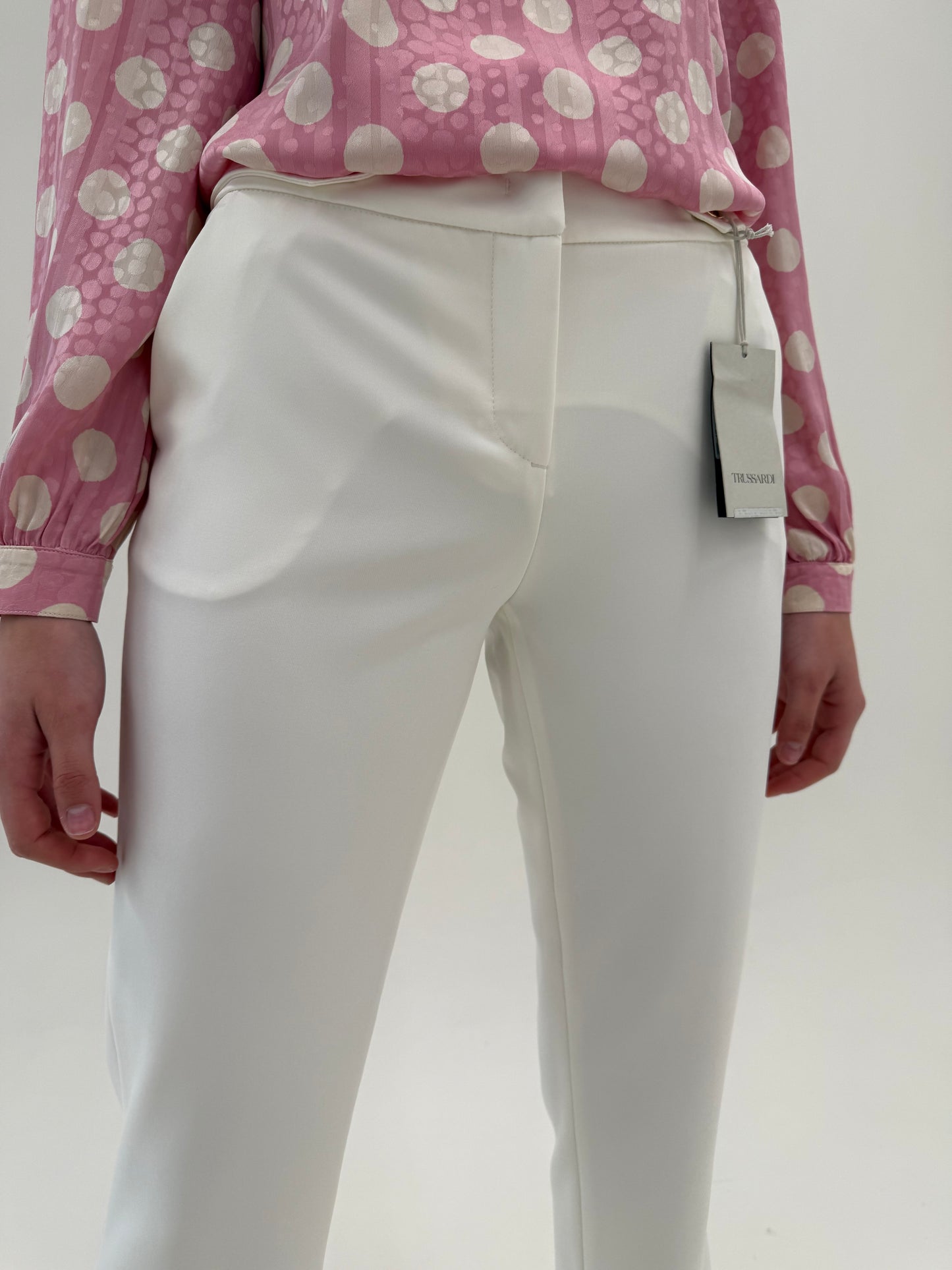 Pantaloni luxury tall Trussardi noi cu etichetă butter white