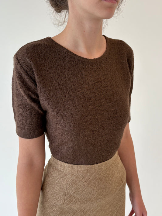 Top vintage chocolate brown din jerse din mix de lana extrafina