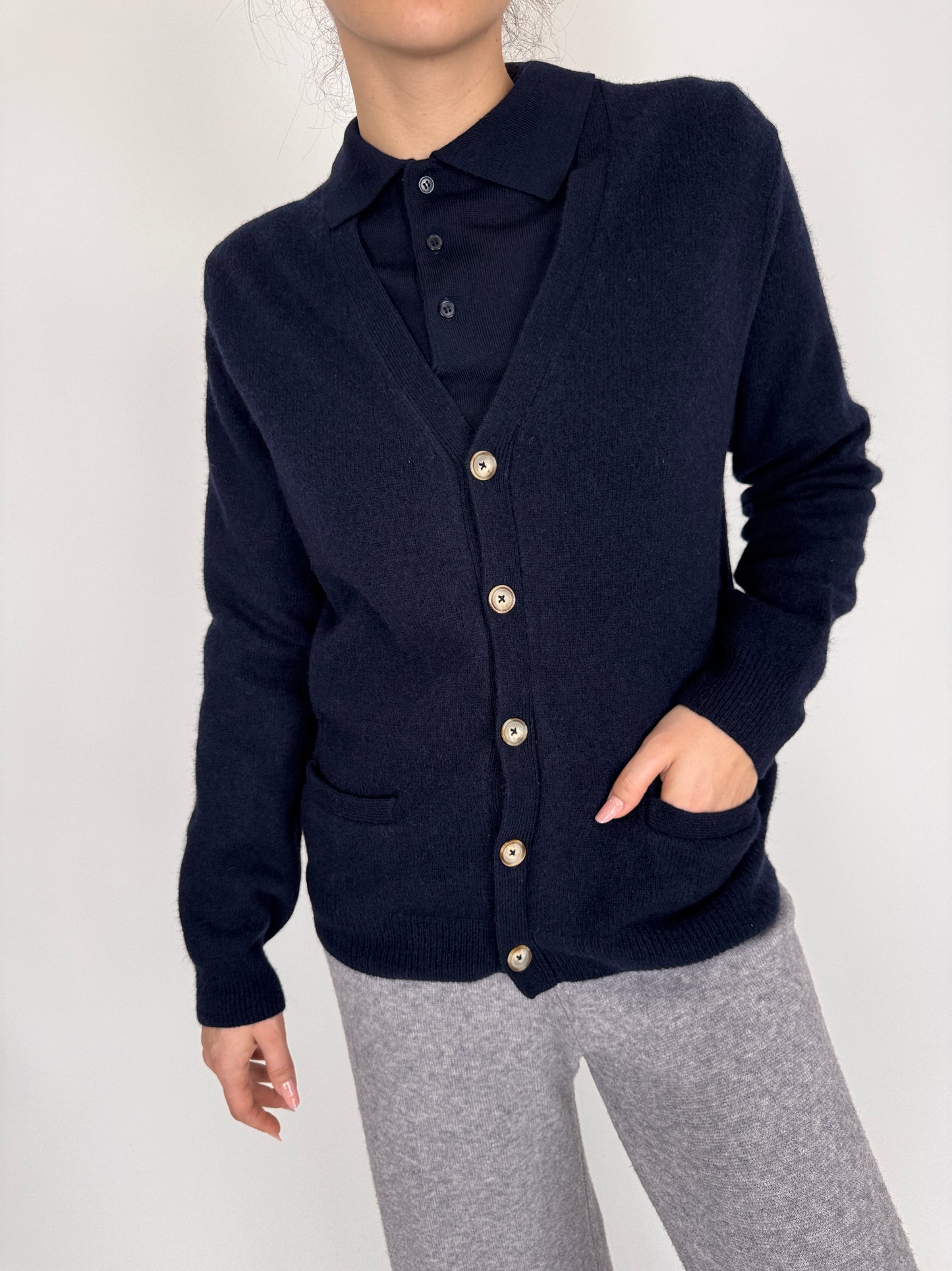 Cardigan premium italian din lana extrafina Navy blue