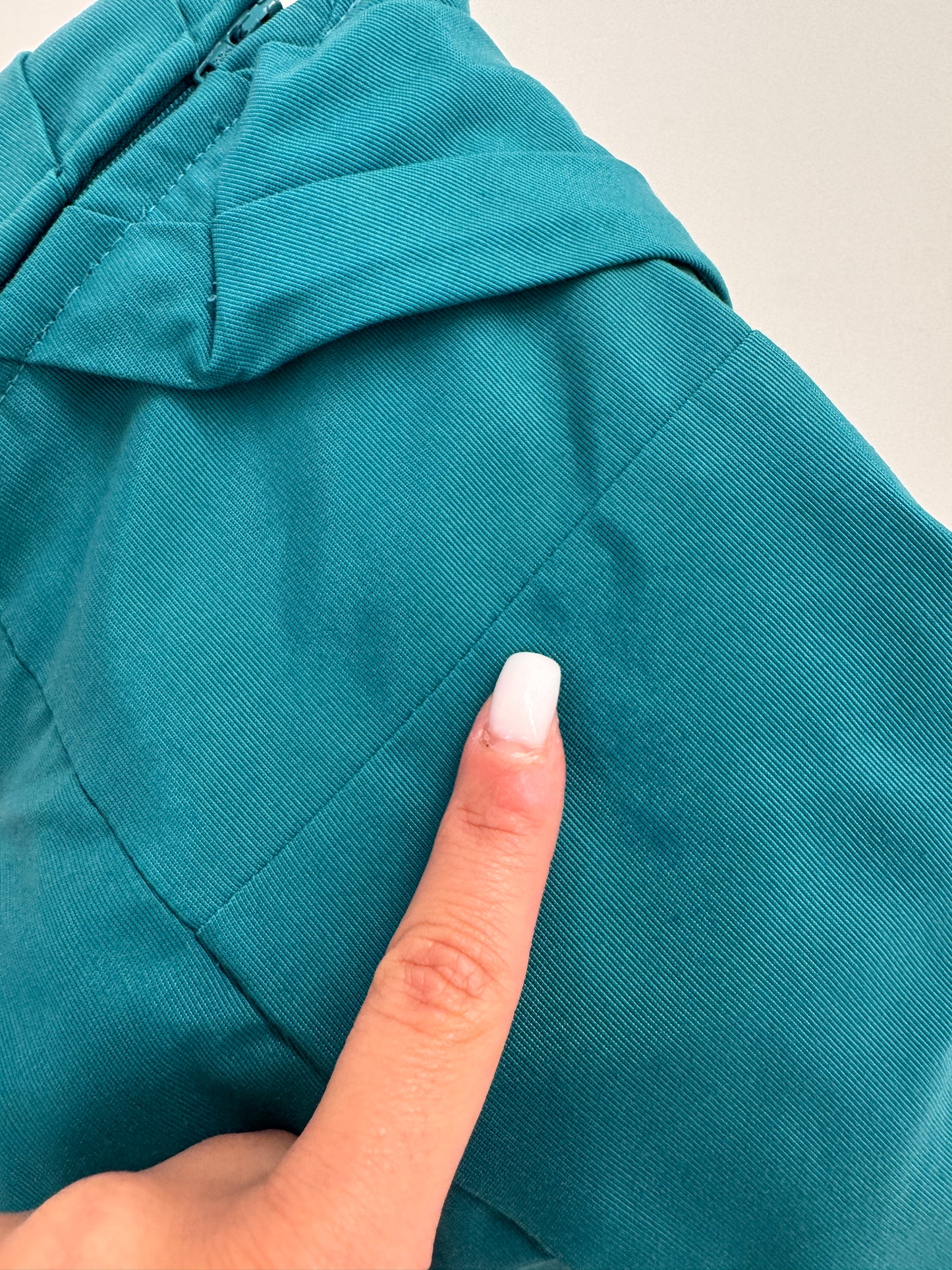 Rochie aqua green din faille de bumbac cu talie fronsata și corsaj