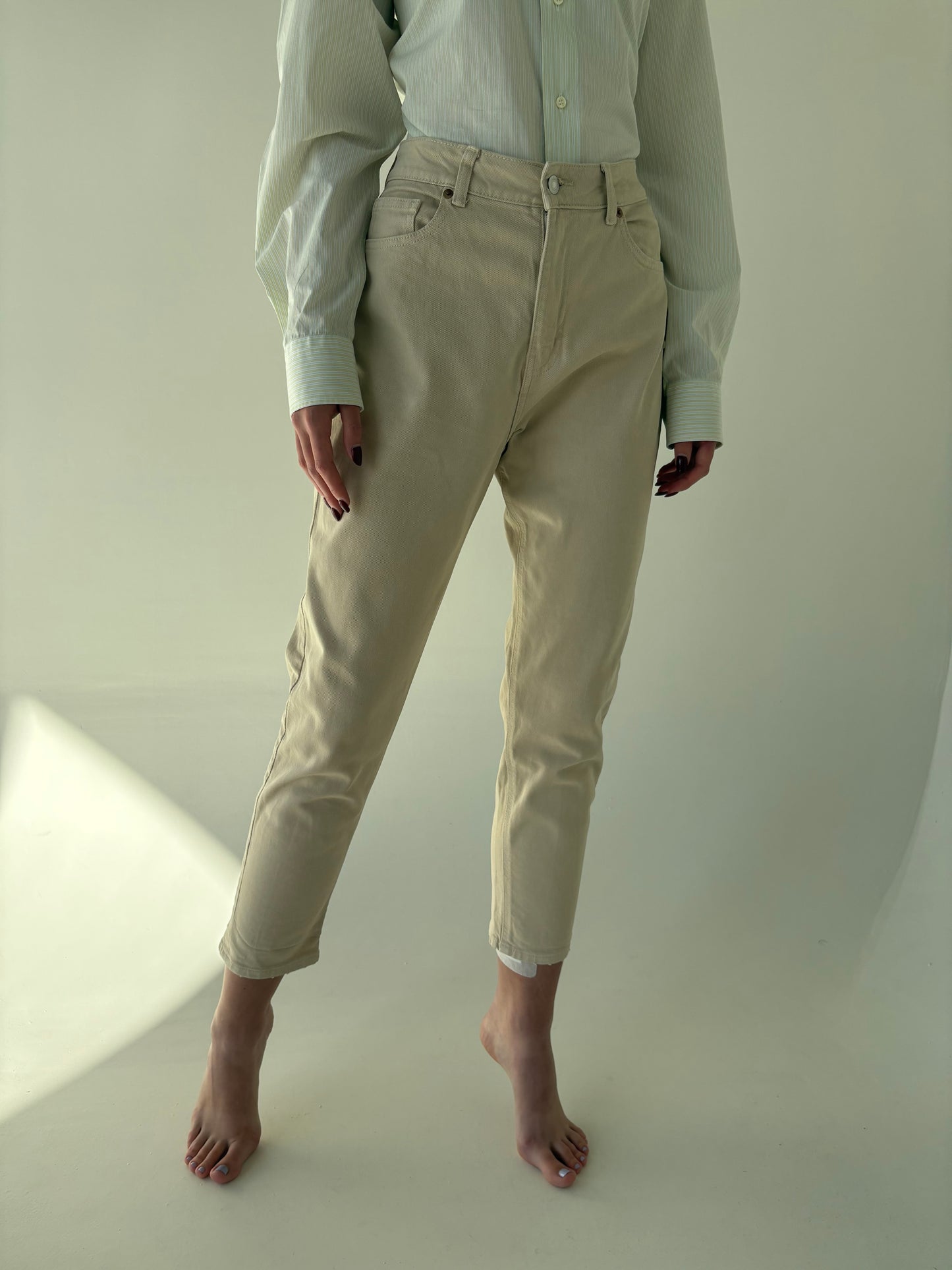 Jeans camel mom fit ultra confort modelatori cu talie ultra înaltă