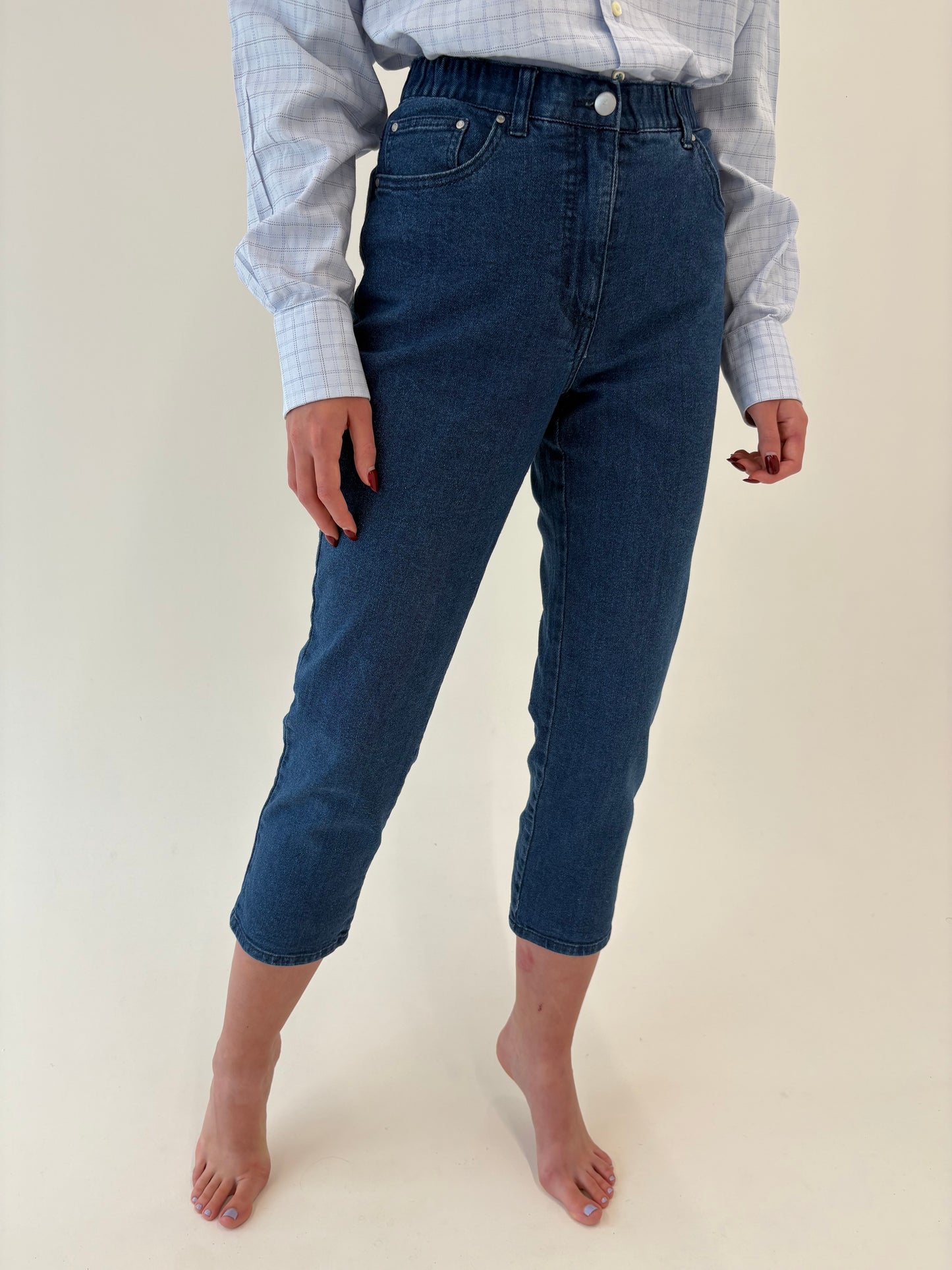 Jeans vintage petite modelator classic wash cu talie înaltă