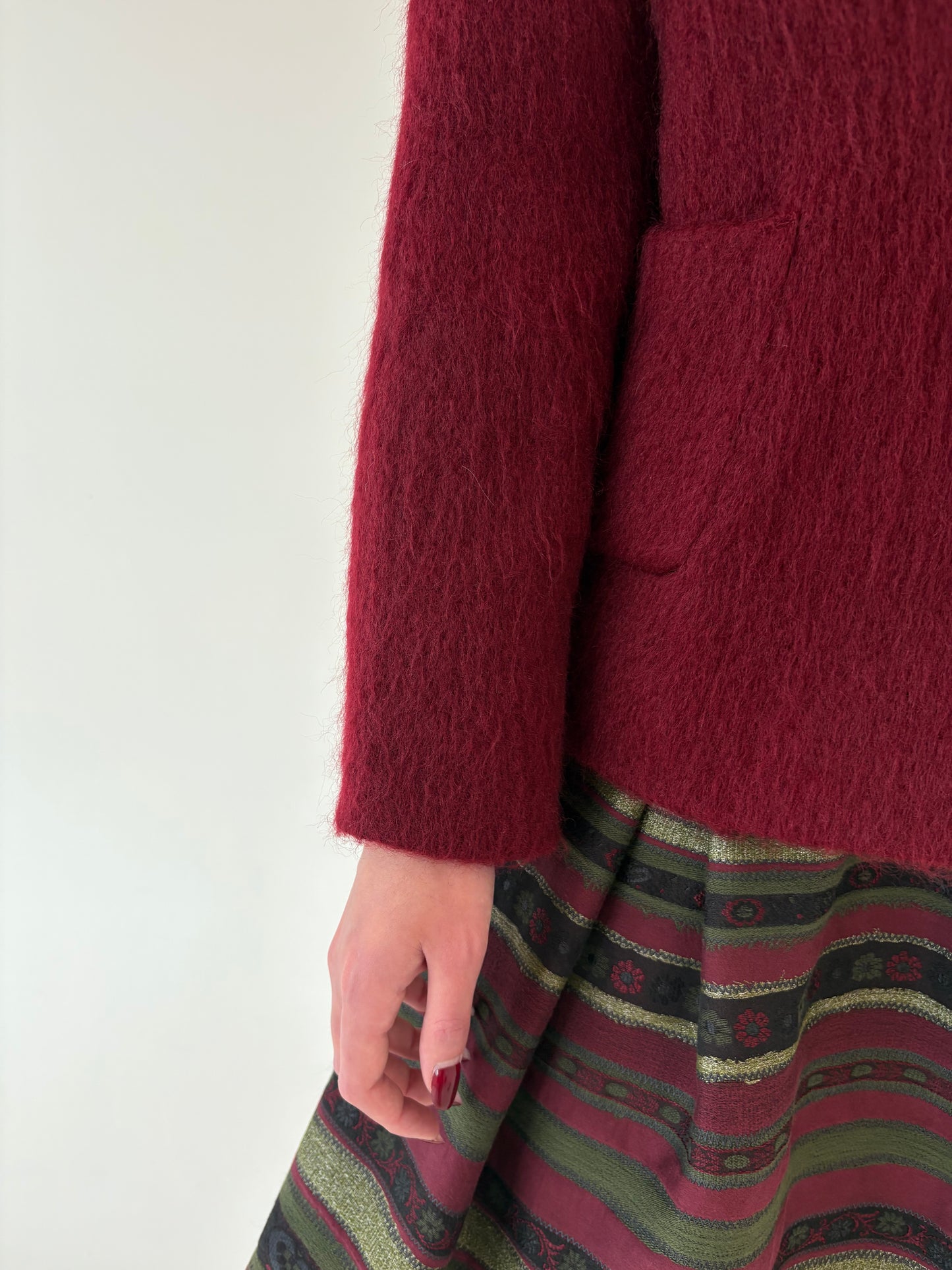 Sacou luxury burgundy din stofă plină de lana cu mohair