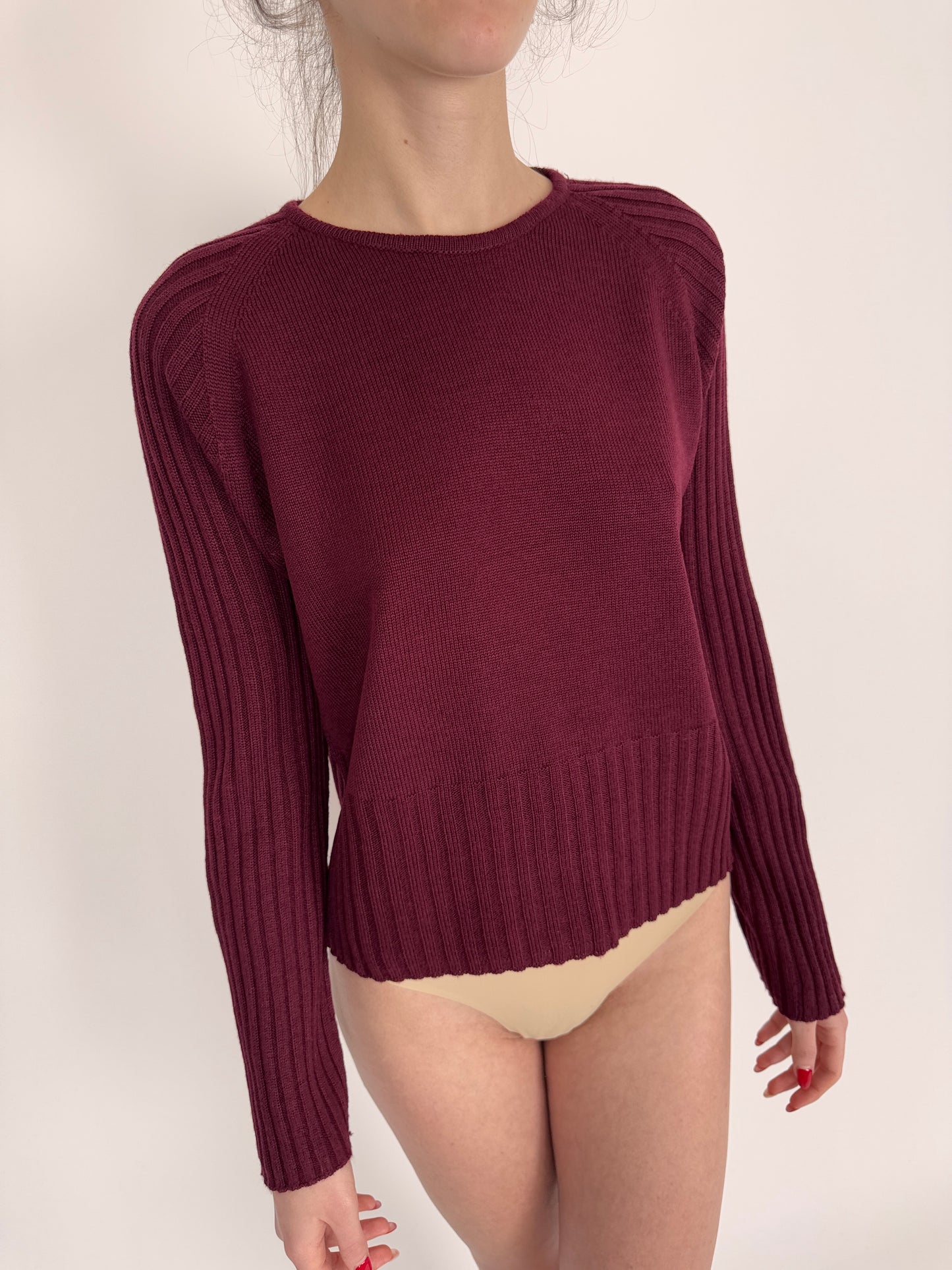 Pulover de brand prmemium burgundy din lana extrafina