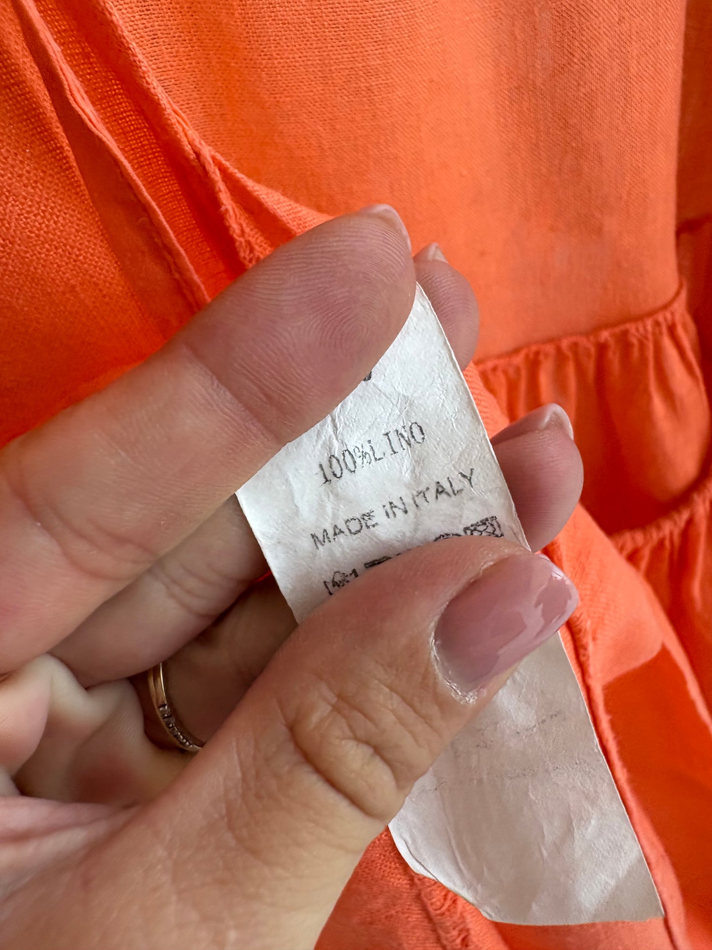 Rochie coral orange italiană din in cu spate decupat reglabil