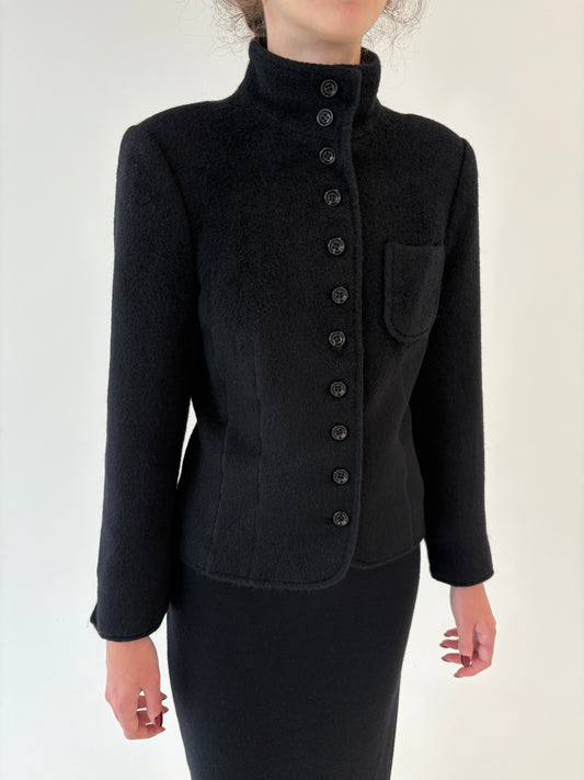 Sacou negru luxury petite Madeleine din stofă de lana și mohair