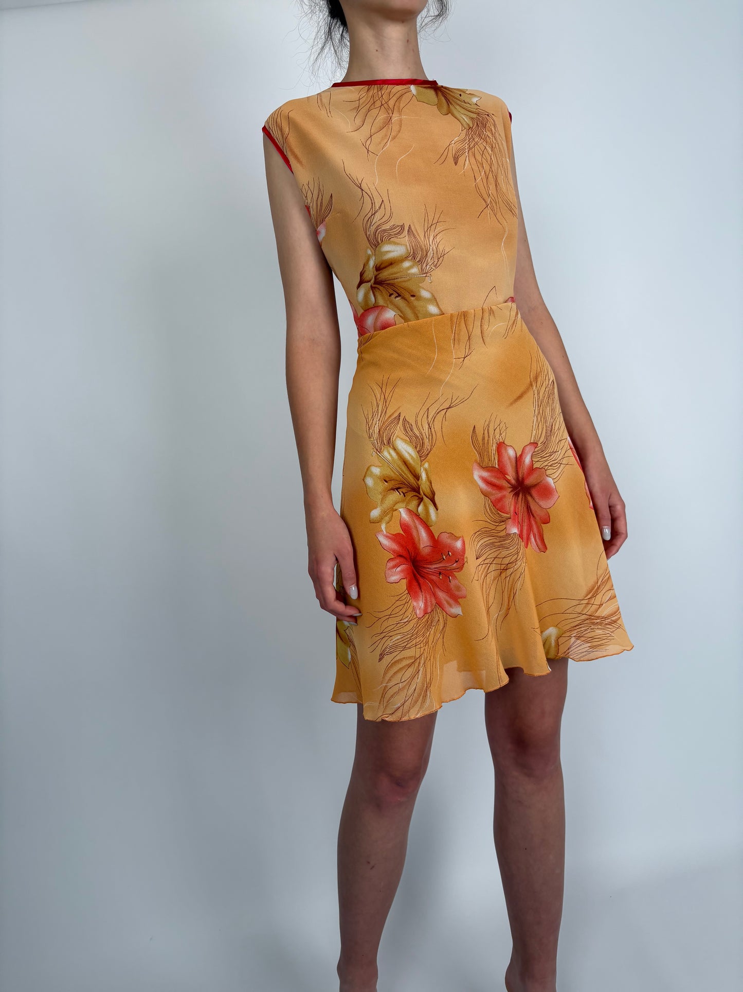 Rochie vintage cu talie marcată champagne orange