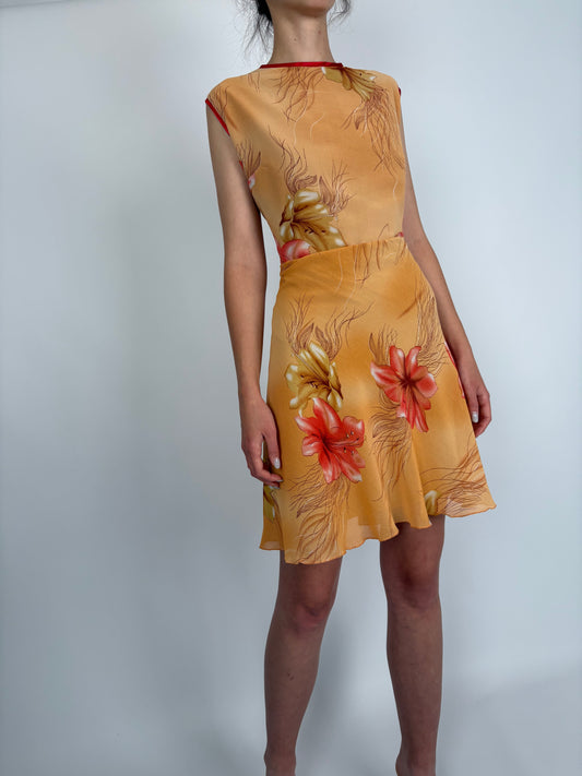 Rochie vintage cu talie marcată champagne orange