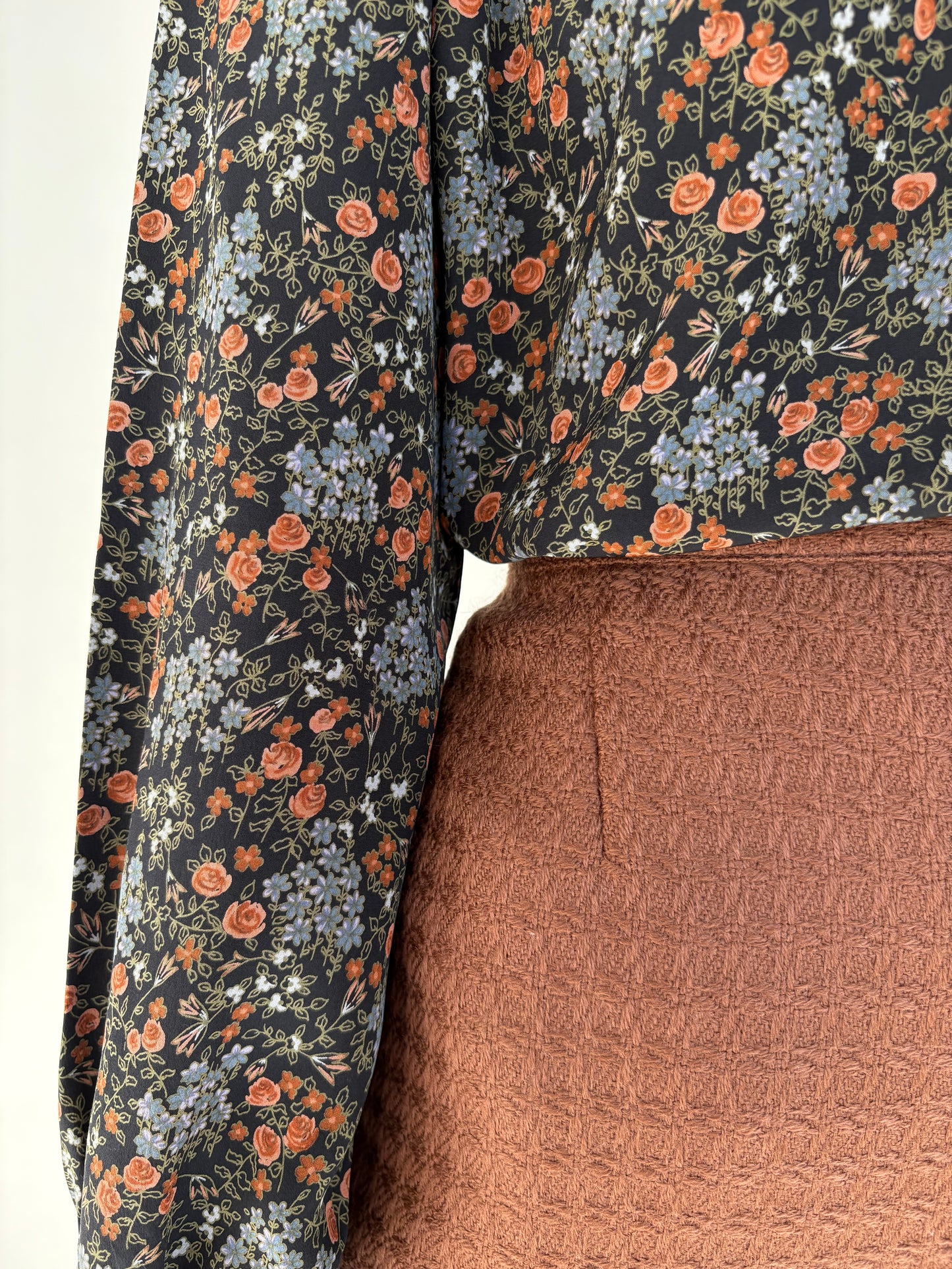 Fustă caramel brown din tweed excepțional de lana cu talie ultra înaltă