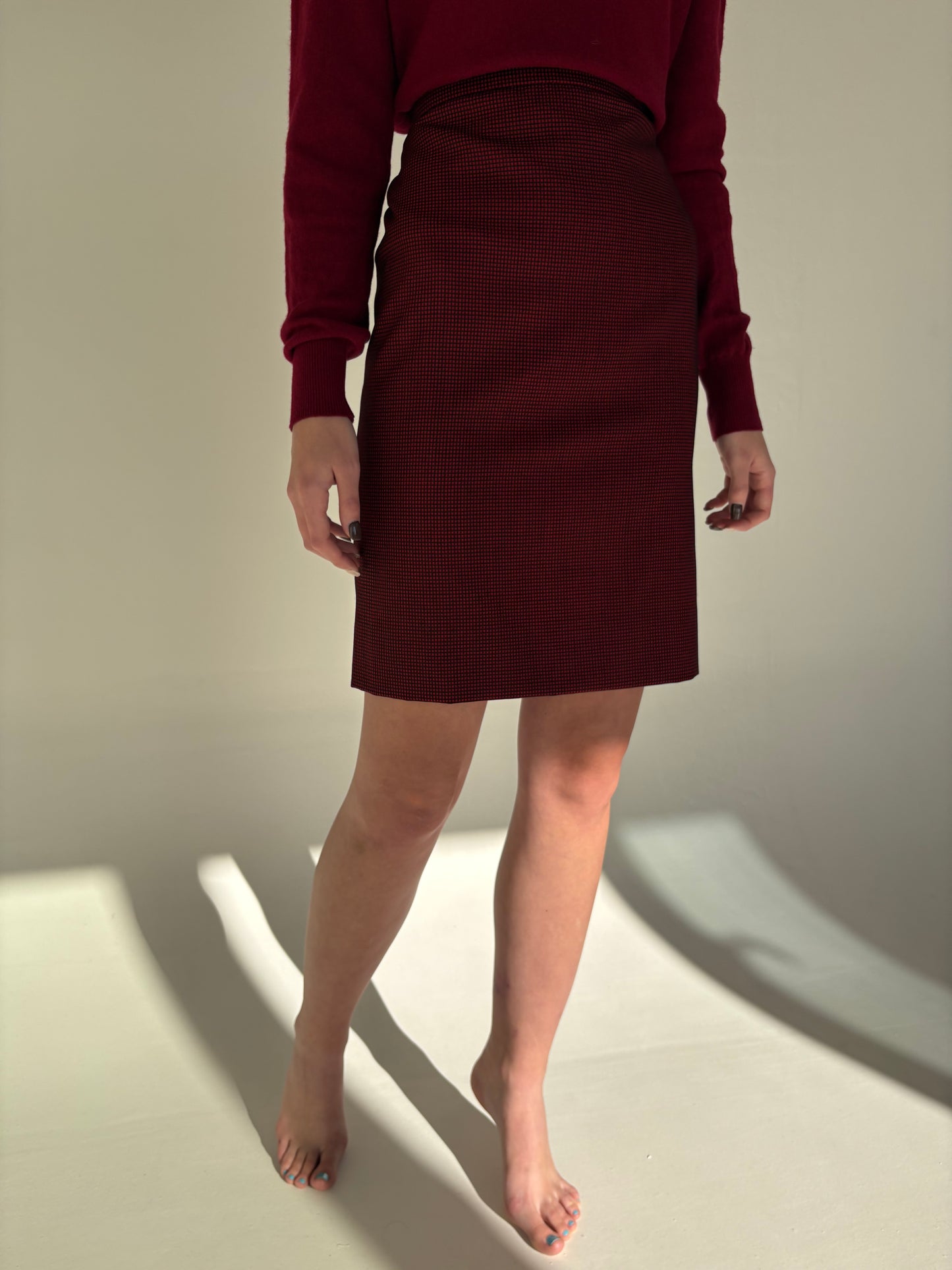 Deux piece burgundy din lana extrafina in croi de ani 60