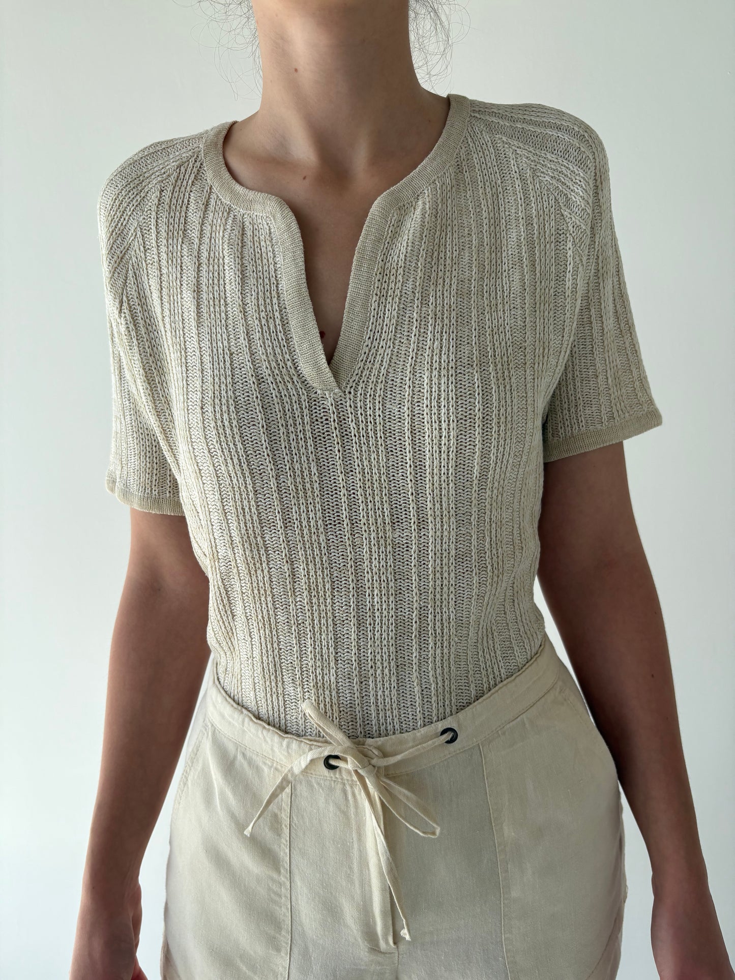 Top vintage italian în nuanțe superbe de nude din jerse de vară