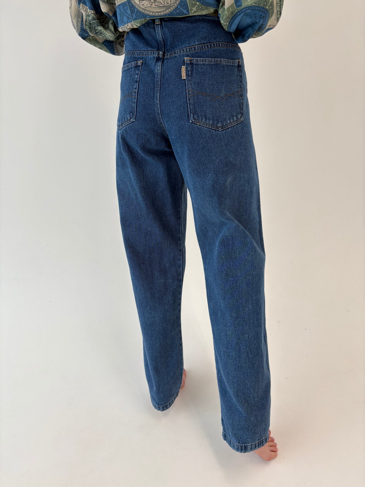 Jeans super tall vintage premium classic wash cu talie înaltă
