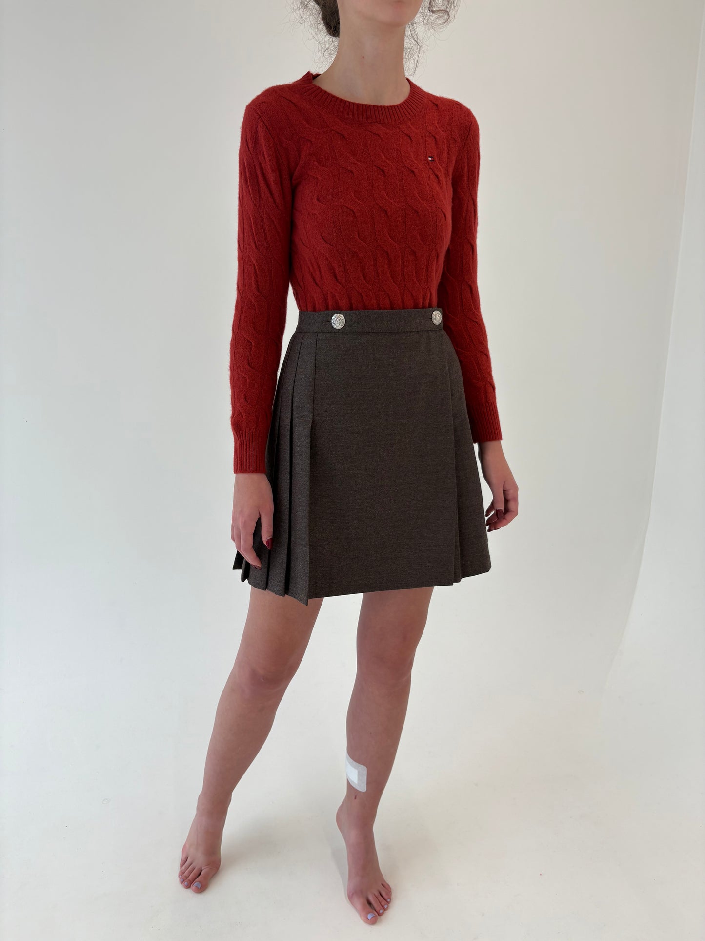 Fustă plisata italiană cafe au lait din lana extrafina