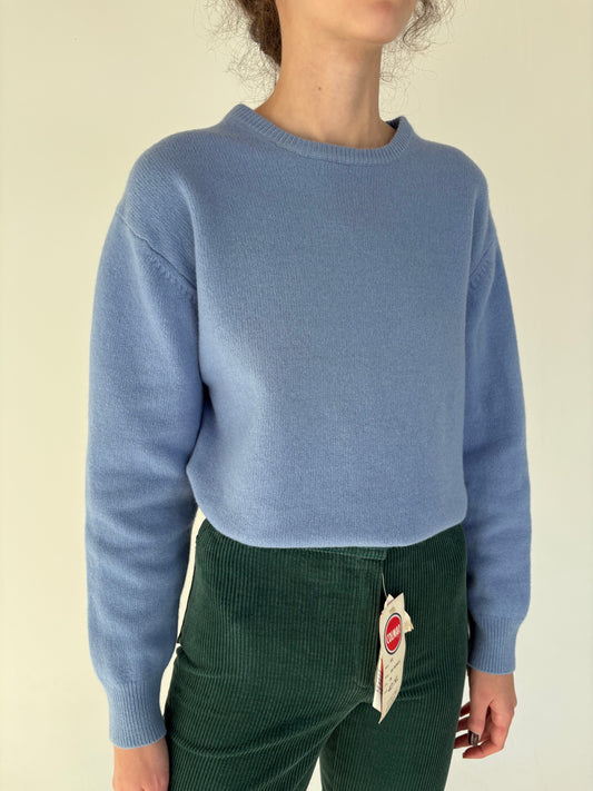 Pulover gros baby blue din lana merino extrafina de gramaj mare