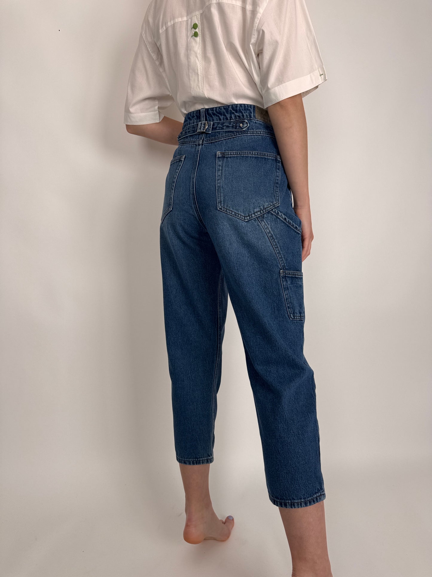 Jeans vintage petite cu talie ultra înaltă marcată cu detalii chic