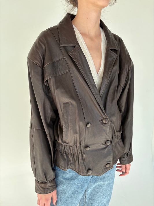 Geacă vintage cambrata din piele extrem de moale chocolate brown