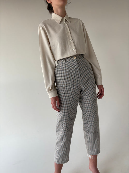 Pantaloni cu talie ultra înaltă din stofita din mix de lana ușor elastică