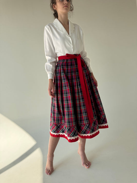 Fustă vintage extrem de amplă în carouri cu talie ultra înaltă