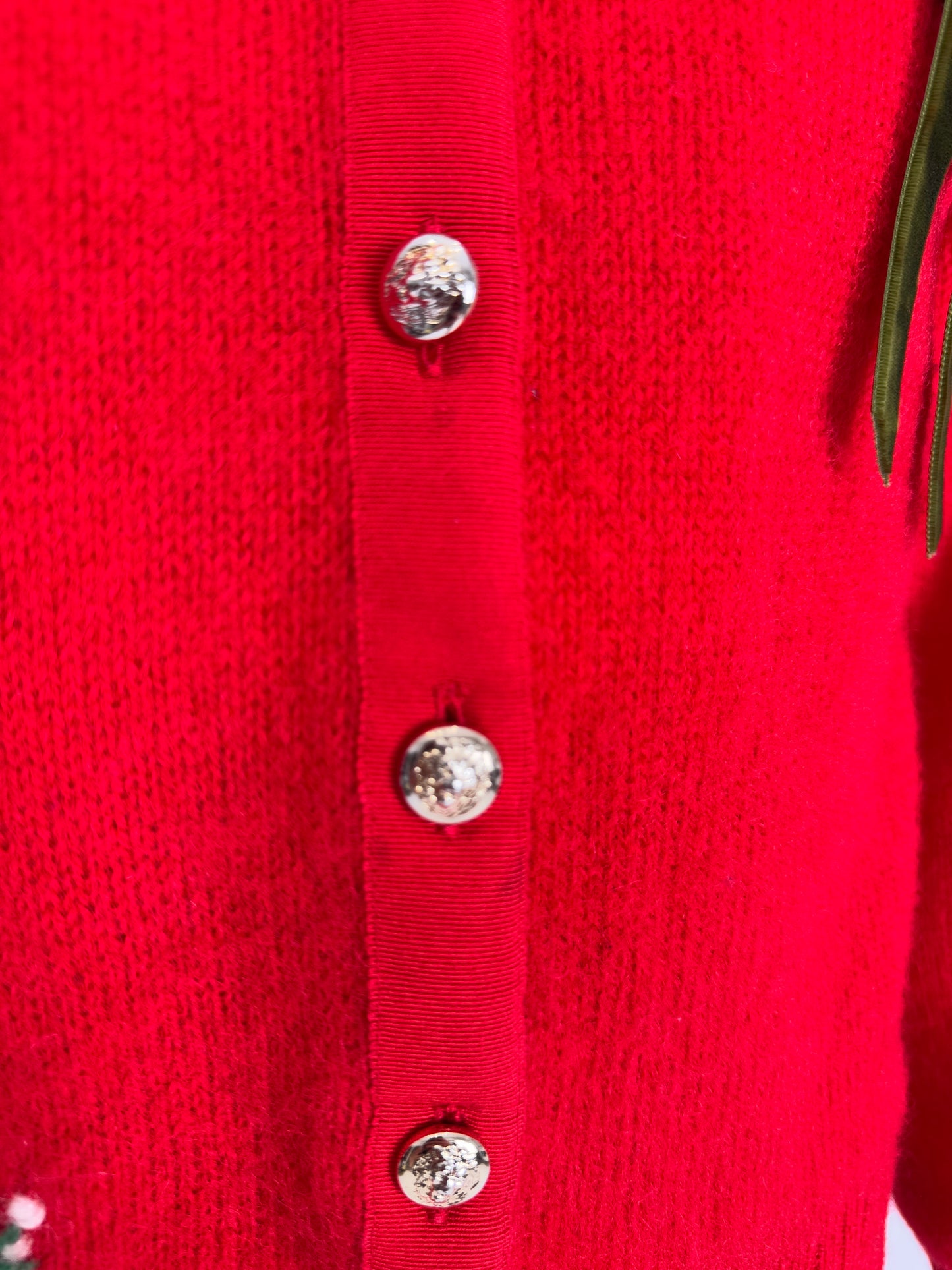 Cardigan vintage classic red din lana plină cu aplicații 3D