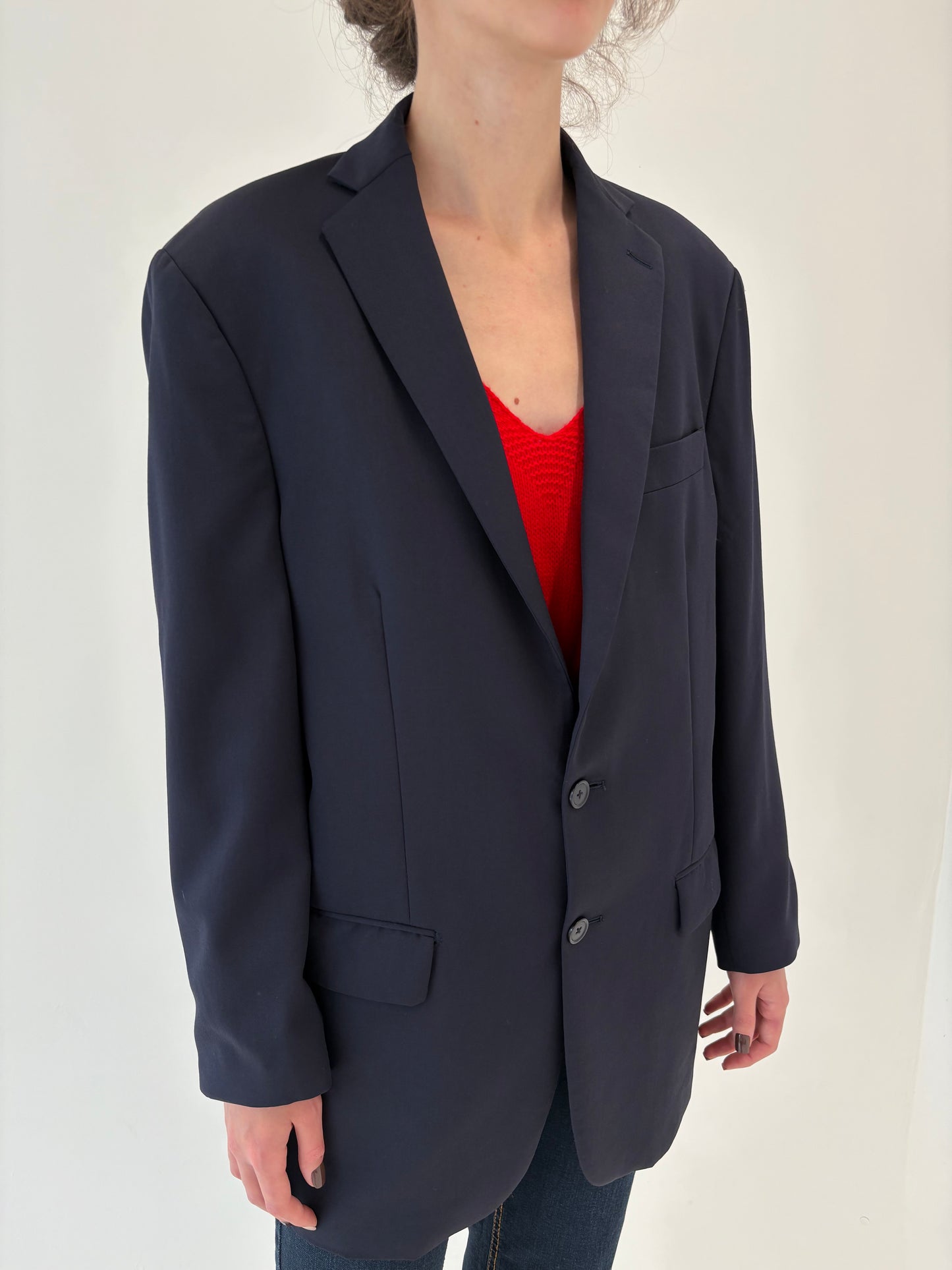 Sacou Navy blue din stofă de lana extrafina în croi actual