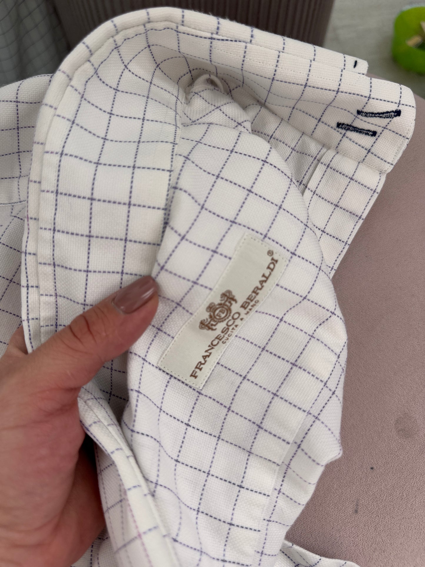 Cămașa luxury italiană din poplin texturat în carouri violet