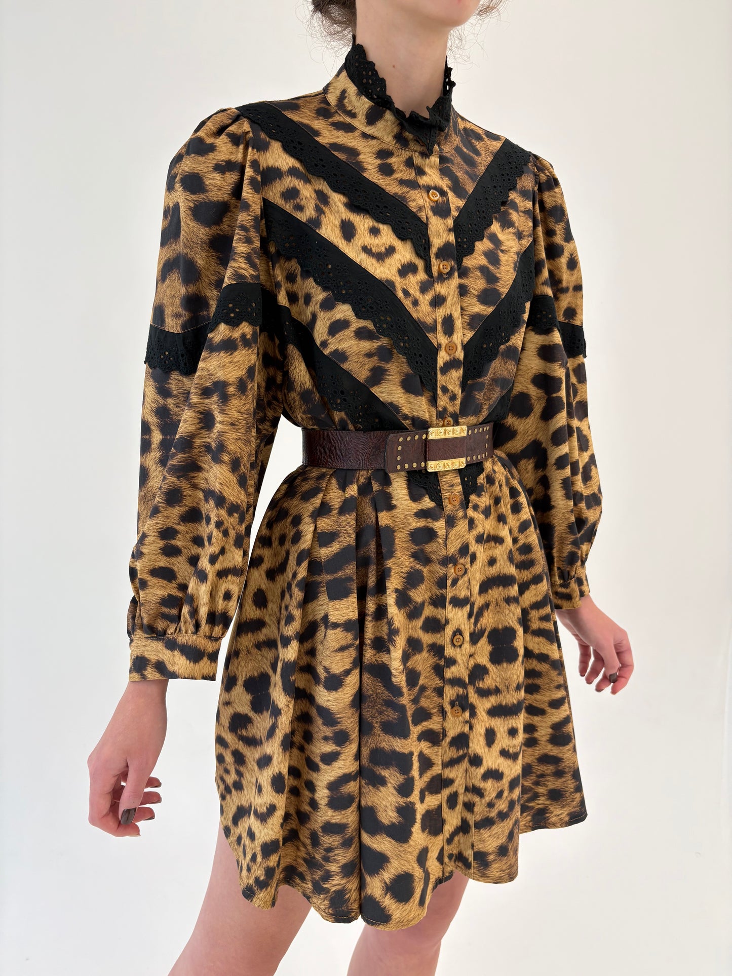 Rochie italiană tip cămașă animal print din poplin gros de bumbac