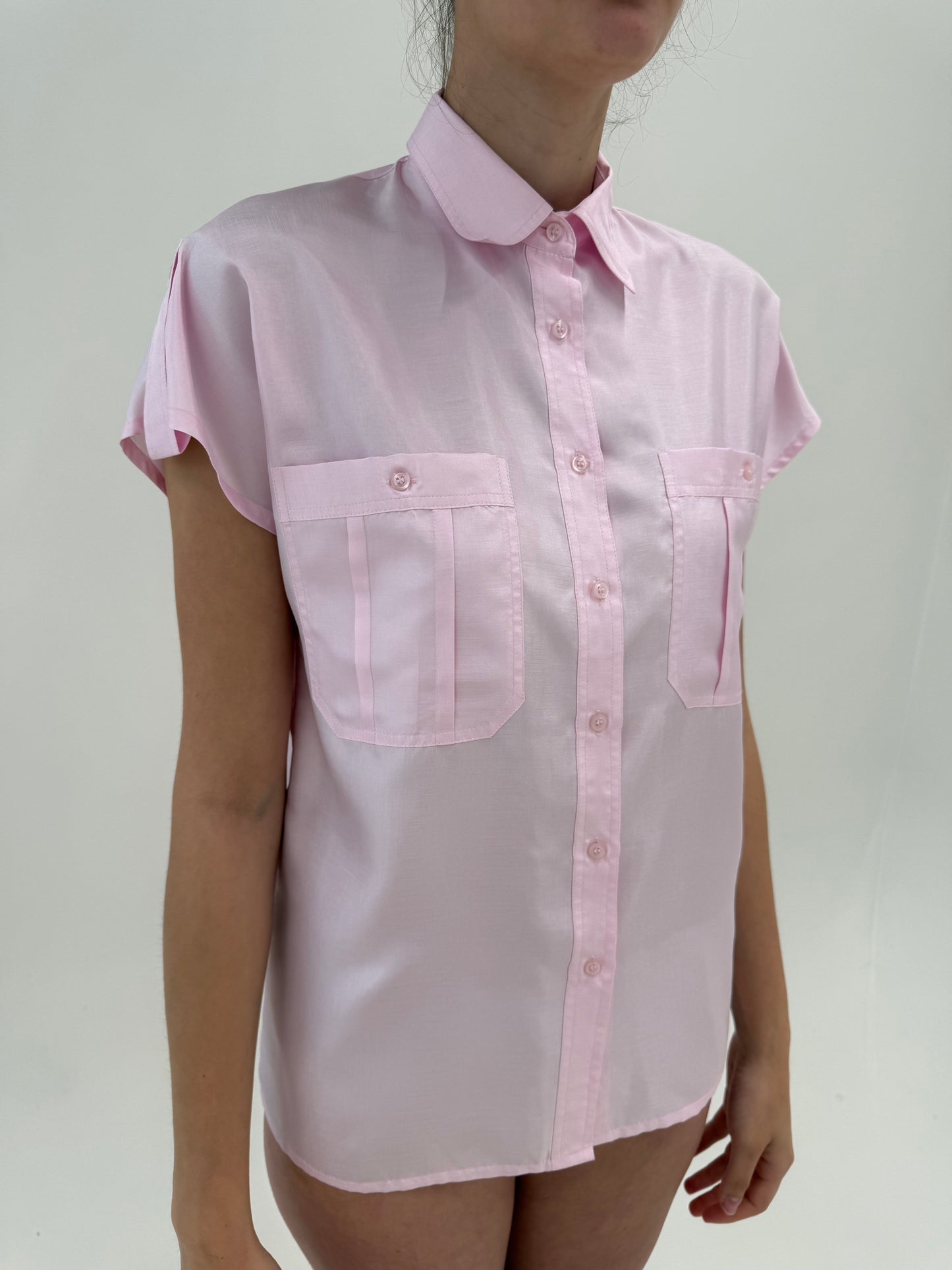Cămașa ușor perlata în croi lejer stil Prada powder Pink