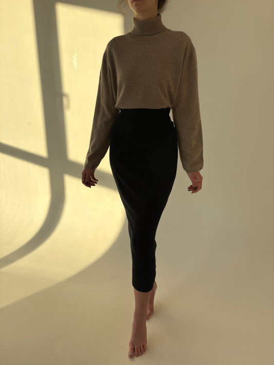 Fustă maxi din tricot de lana extrafina cu talie ultra înaltă charcoal gray