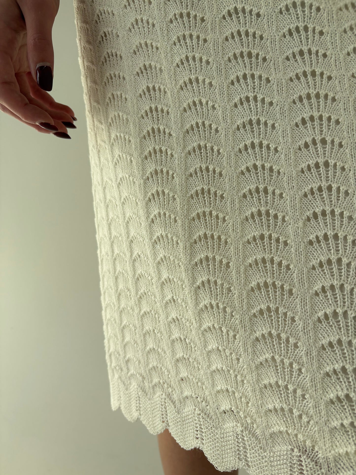 Fustă butter white din jerse plin dantelat