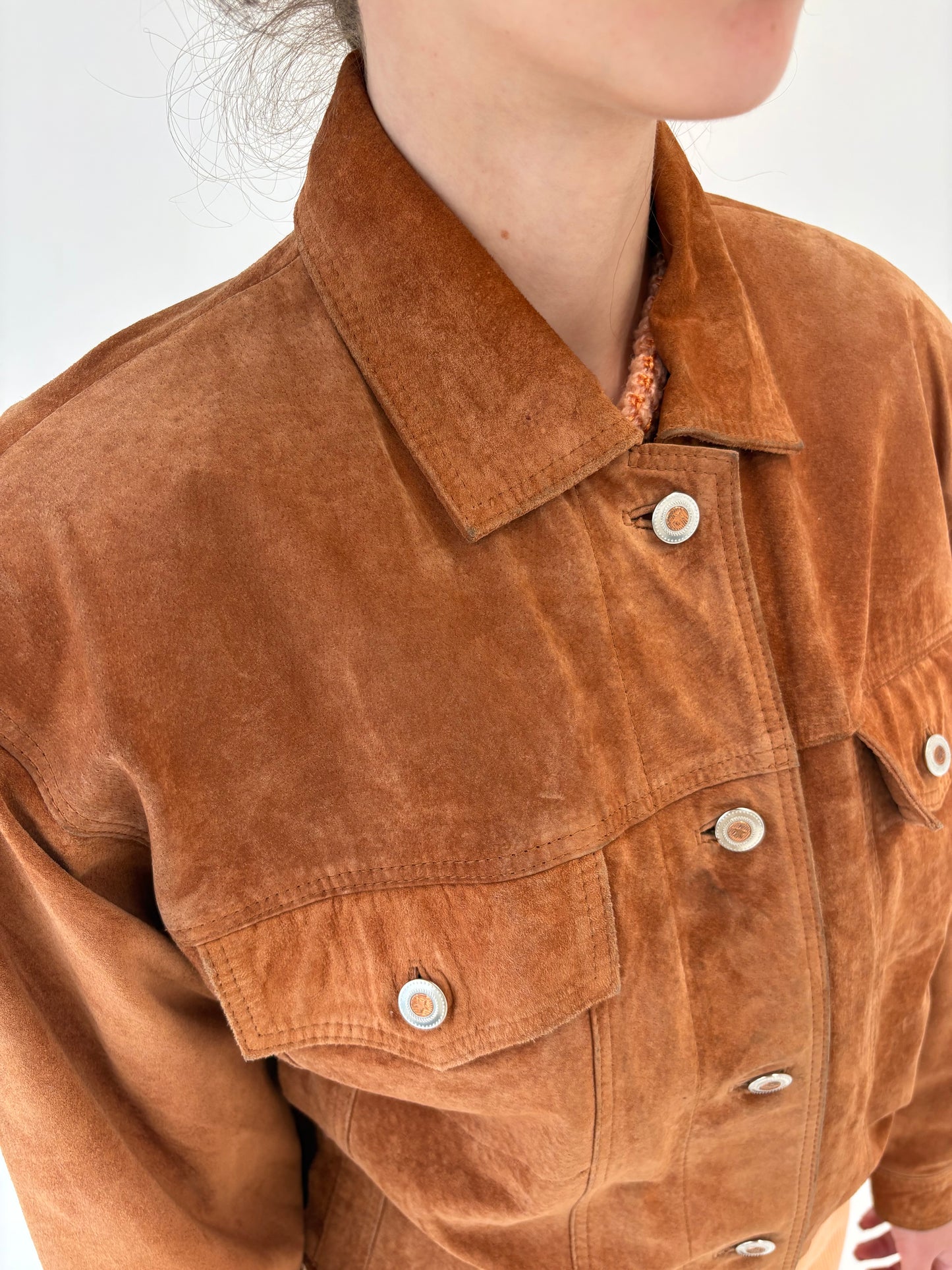 Geacă din piele naturală întoarsă caramel brown