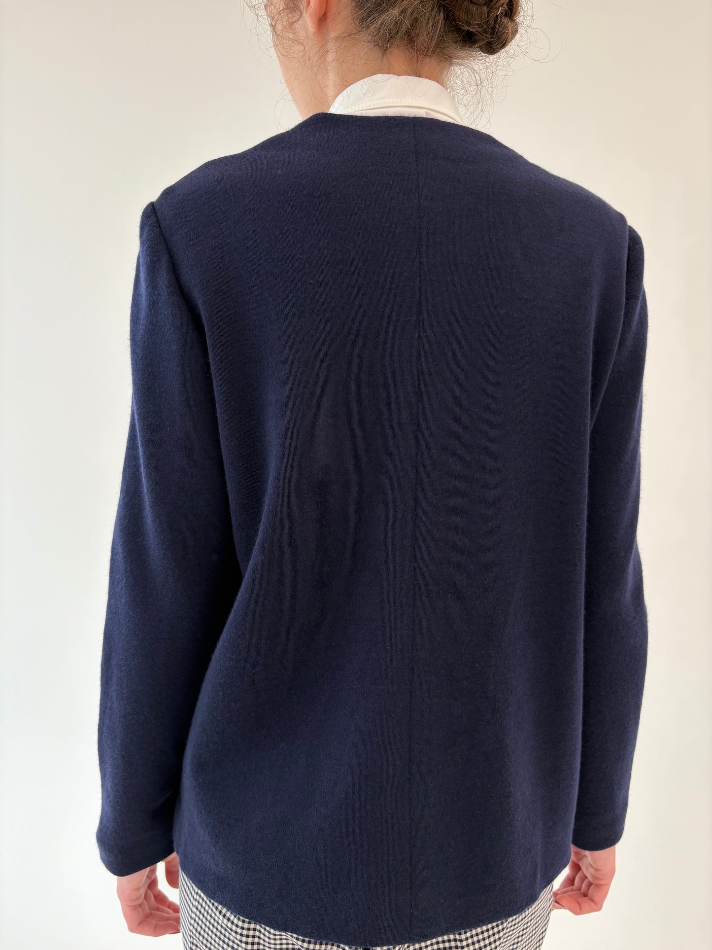 Sacou vintage Navy în croi minimalist din jerse de lana