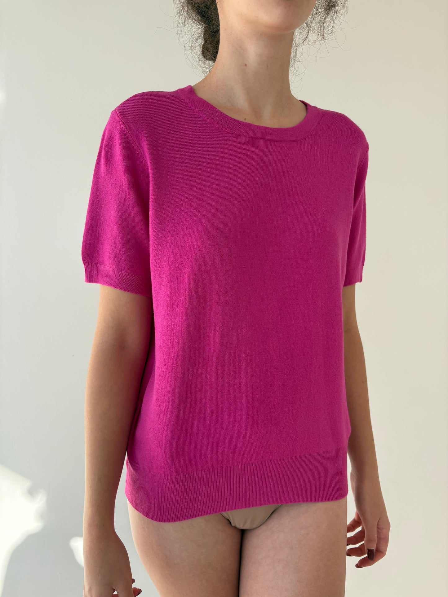 Top fucsia din jerse greu de bumbac cu elastan