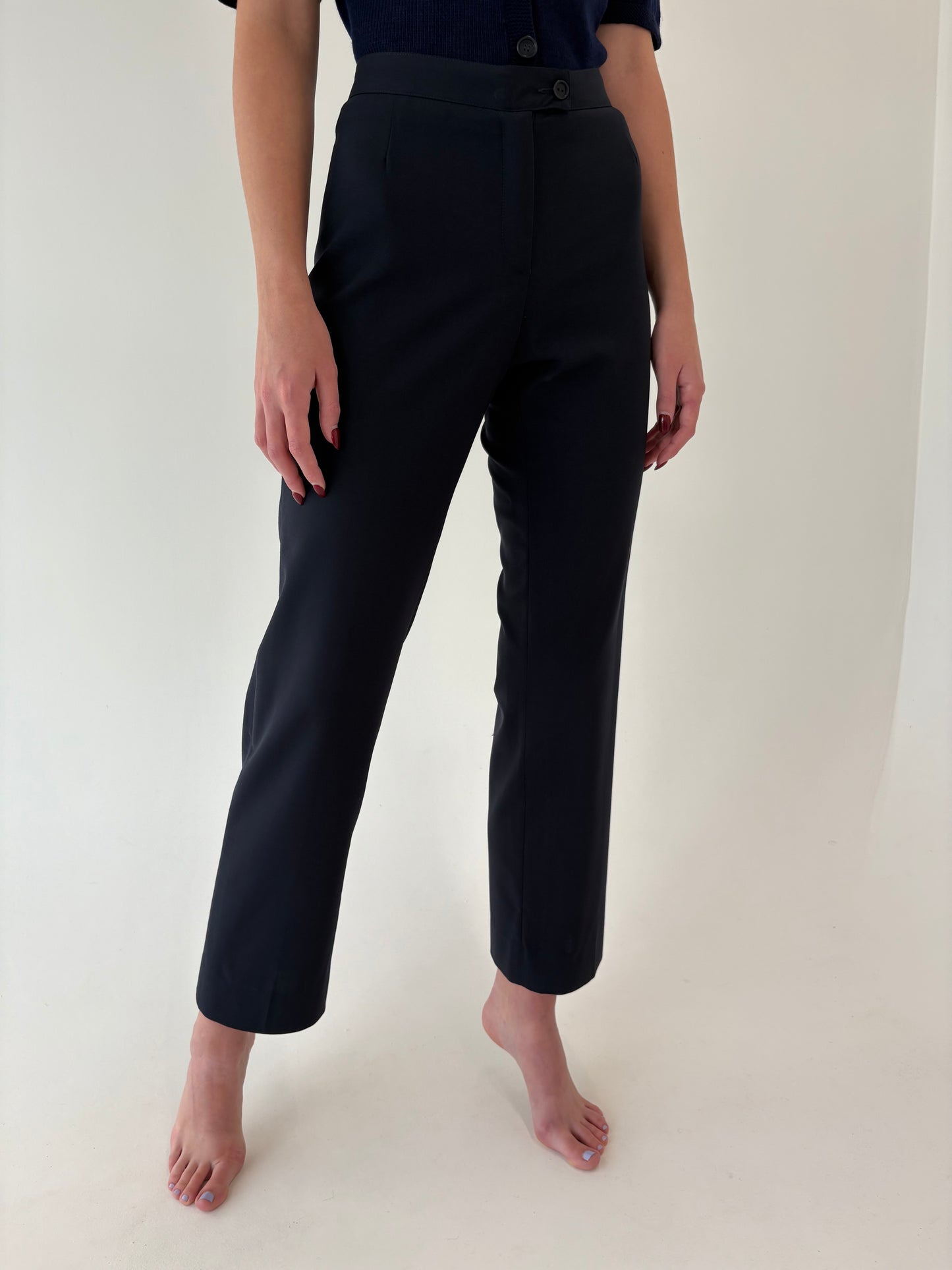 Pantaloni Navy din stofă de lana extrafina confort cu un touch strech
