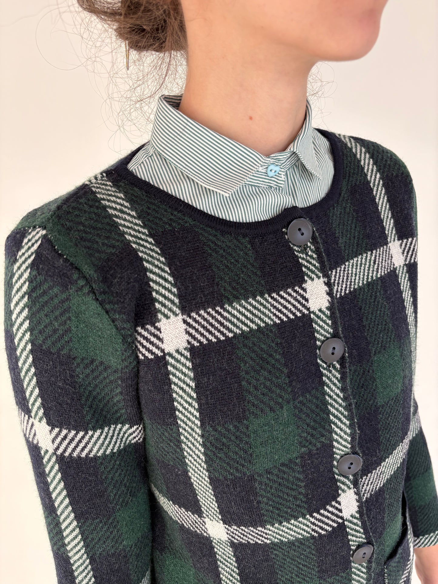 Sacou în carouri din jerse dens de lana merino extrafina petite